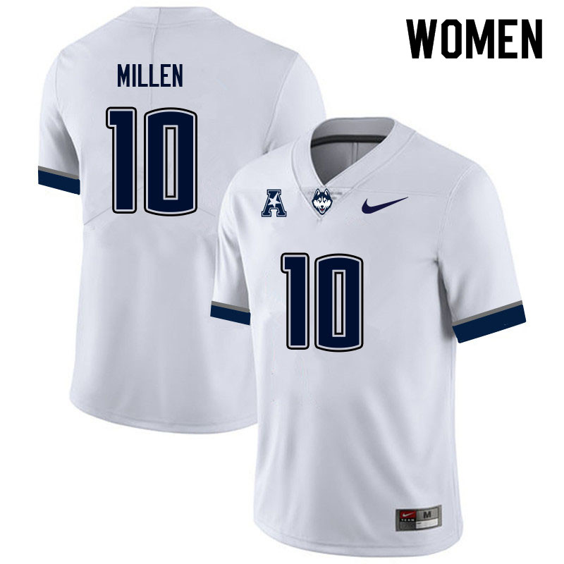 Women #10 Cale Millen Uconn Huskies College Football Jerseys Sale-White